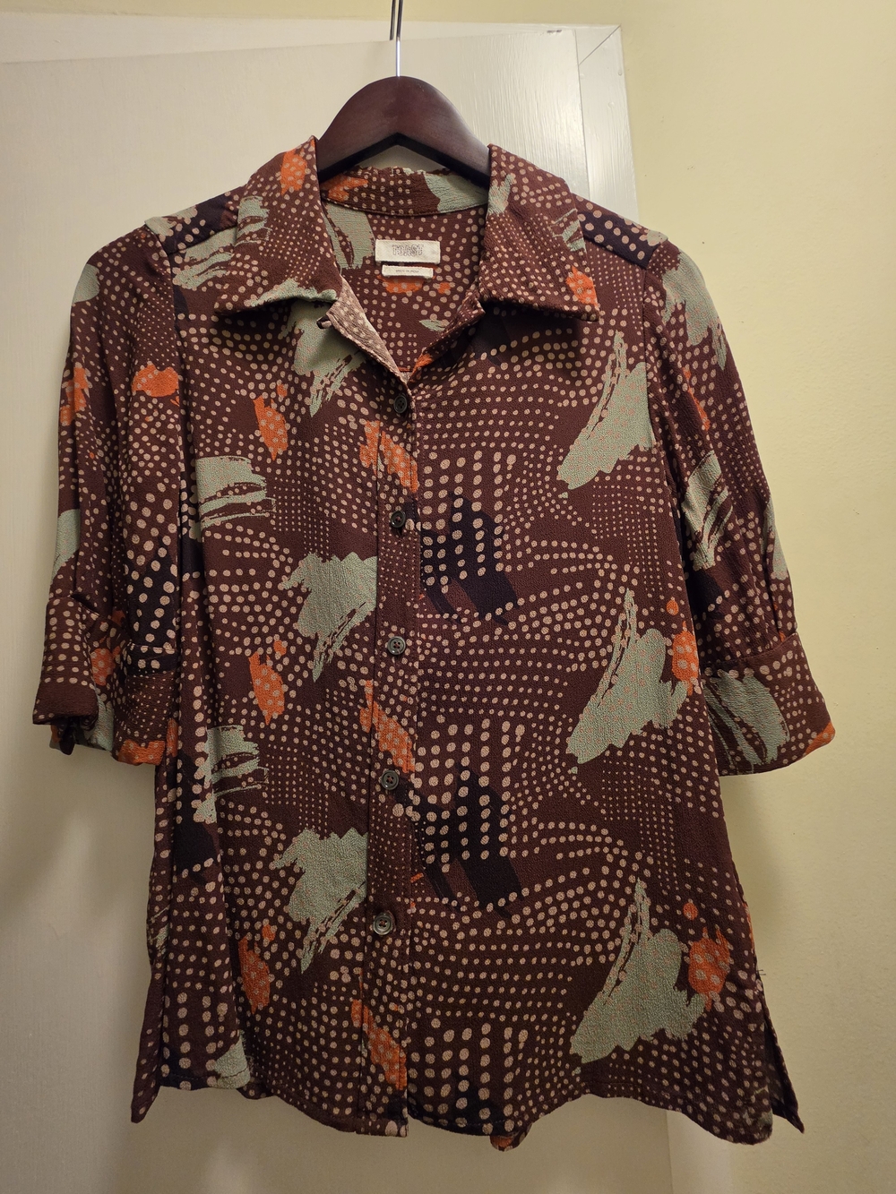 TOAST - Button-Front Abstract Print Shirt - Size 8  Multi-color Brown